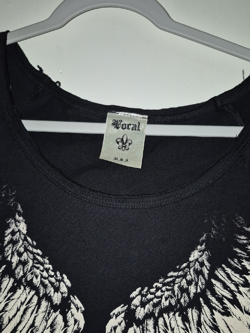Vocal Black Tee with White Wing Print